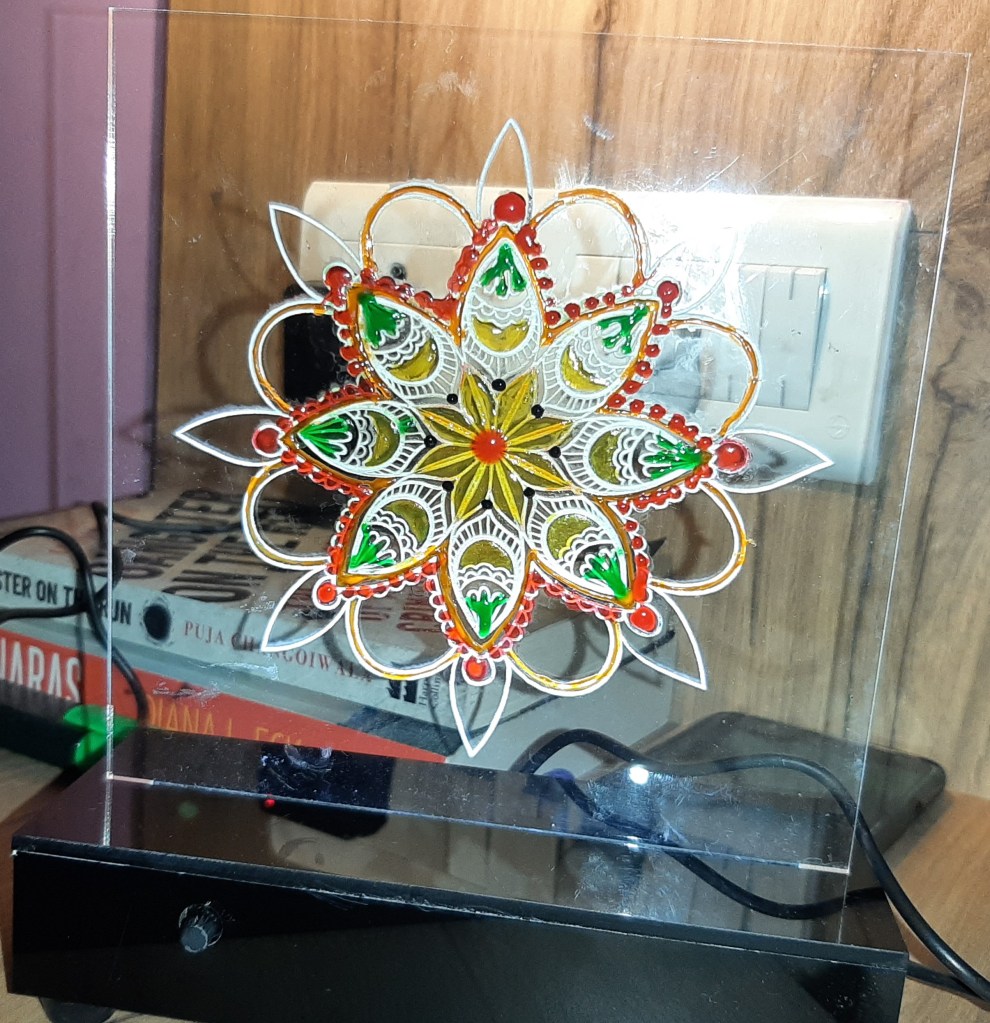 Painted with glass paints table lamp diy kit